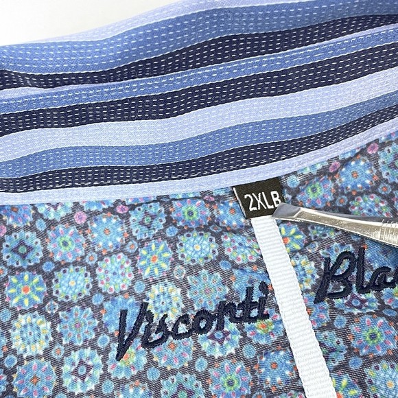 Visconti Black Men's 2XLB Blue Striped Long Sleeve Casual Shirt Flip Cuff Design - Picture 4 of 12